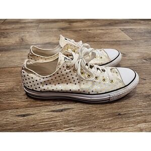 Converse All Star White with Gold Polka Dots Sneakers Women's 12 Men's 10